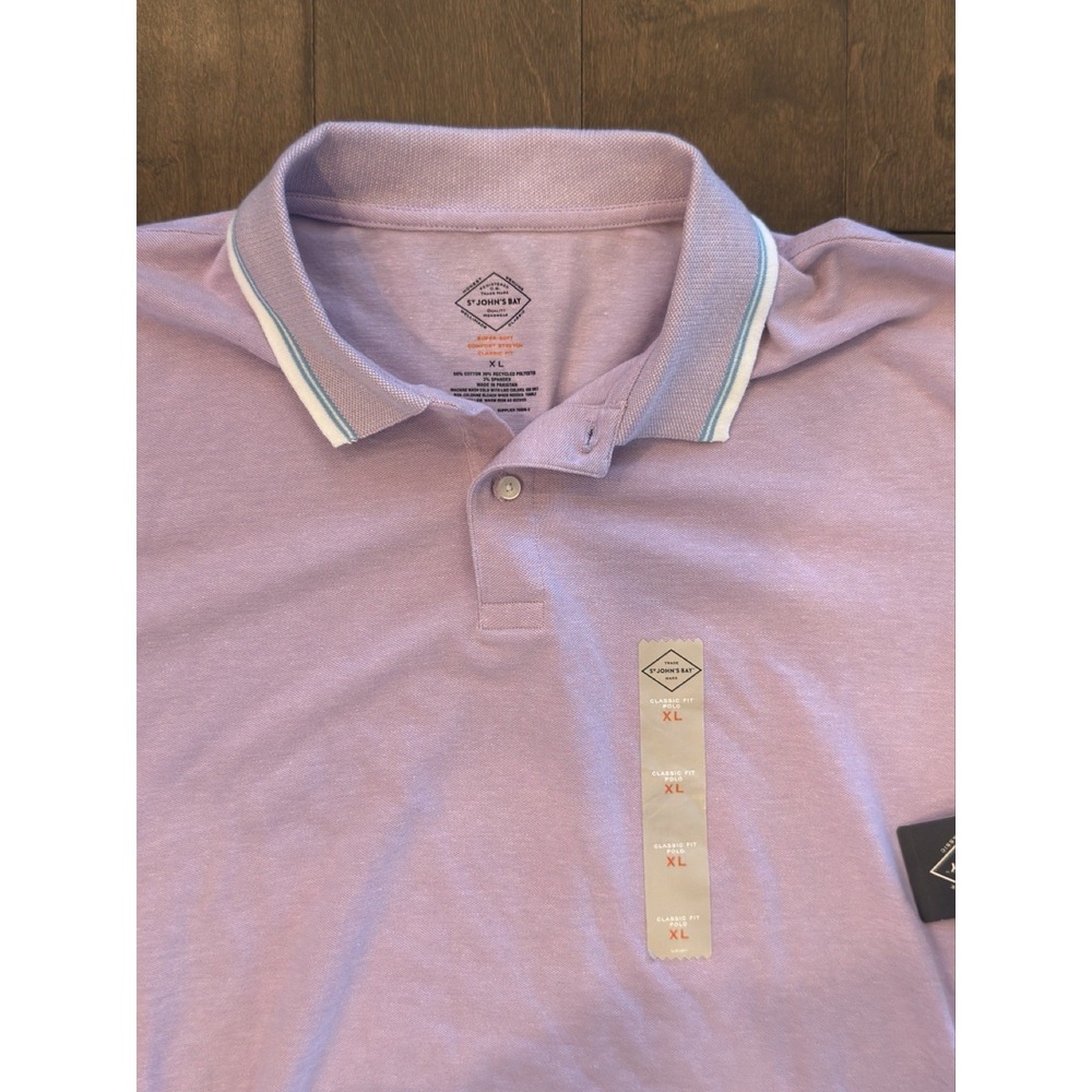 St John's Bay Classic Fit Polo Shirt Short Sleeve Mens‎ Size XL Purple NWT